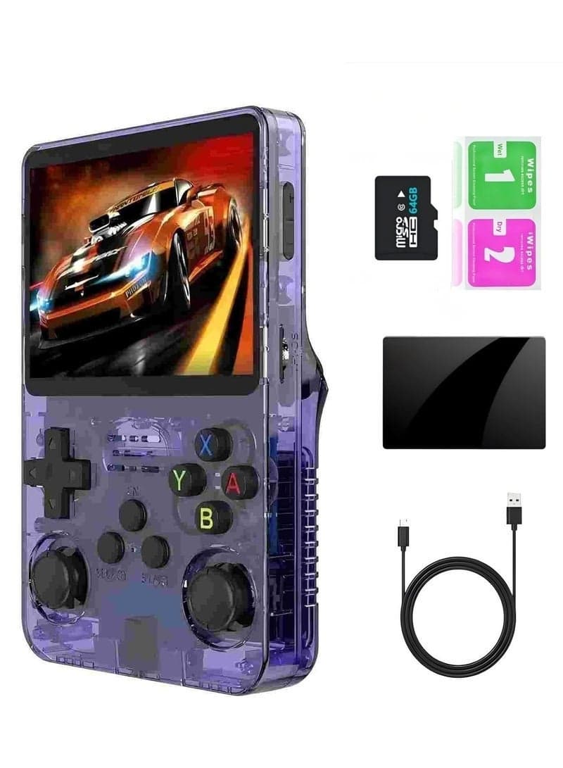 Retro Handheld Game Console with 64G Card – R36S Portable Linux Gaming System with 13+ Emulators, 15000+ Classic Games & 3.5" IPS Screen (Purple 64G)