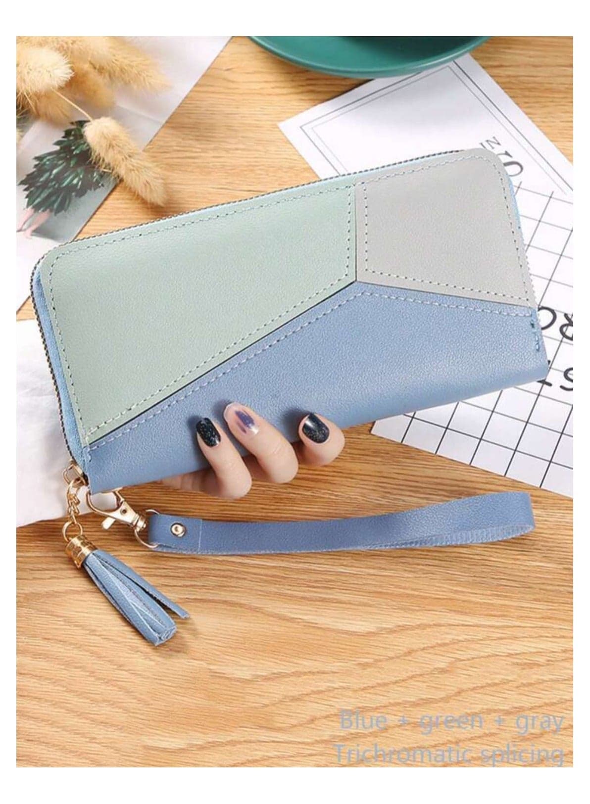 Womens Wallet Pu Leather Long Wallet For Women Card Holder Organiser Wristlet Clutch With Zipper Pocket Coin Purse with Tassel and Pendant