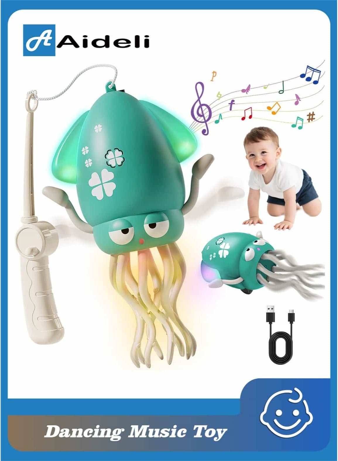 Electric Dancing Octopus Toy – Crawling Tummy Time Squid Toy for Babies & Toddlers, Interactive Moving Toy for Boys & Girls