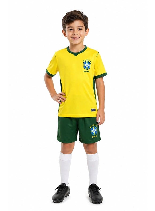 Kids Brazil 2026 World Cup Home Jersey Kit – Football Shirt & Shorts Set for Kids