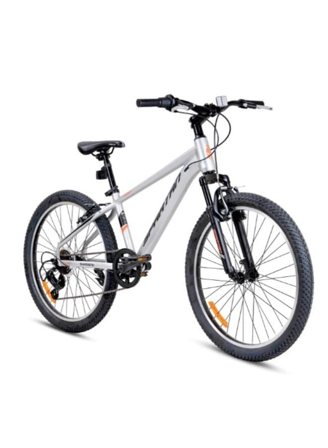 Spartan 24-Inch Caliber Mountain Bike | 24-Inch Wheel Size | 18-Speed Drivetrain, Lightweight Alloy Frame, Front Suspension, 24-Inch Knobby Tires, Dual Brakes Great For Trails & Off-Road | Satin Silver