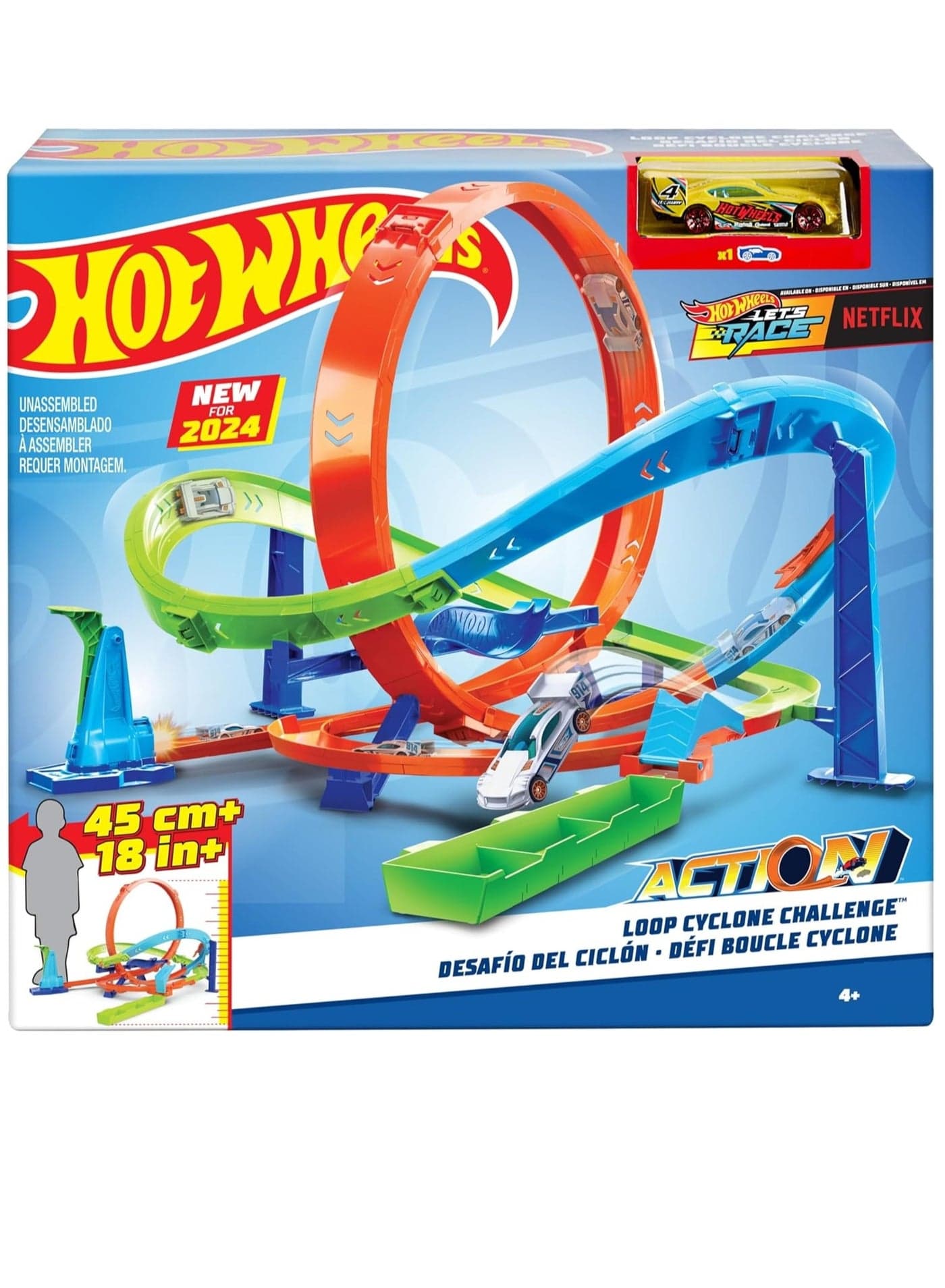 Hot Wheels Action Loop Cyclone Challenge Track Set with 1:64 Scale