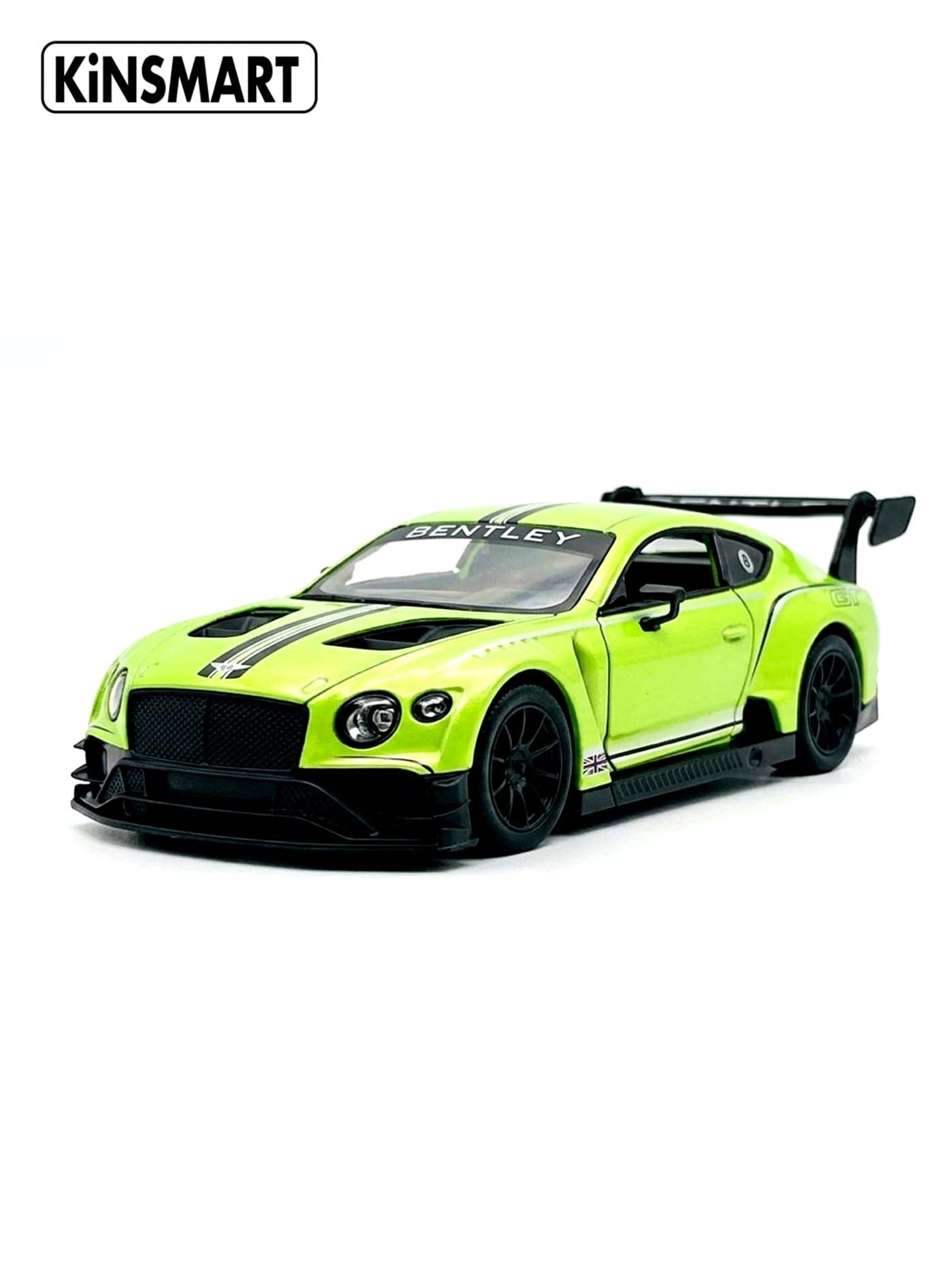 Kinsmart 1:38 Bentley Continental GT3 Die-Cast Model Car (Green) – Pull Back Toy for Kids & Collectors