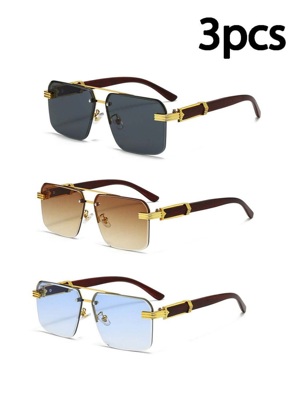 3pcs Polarized Aviator Square Sunglasses for Men Women, UV400 Protection Sun Glasses TR Fashion Sun Shades for Driving, Fishing, Traveling