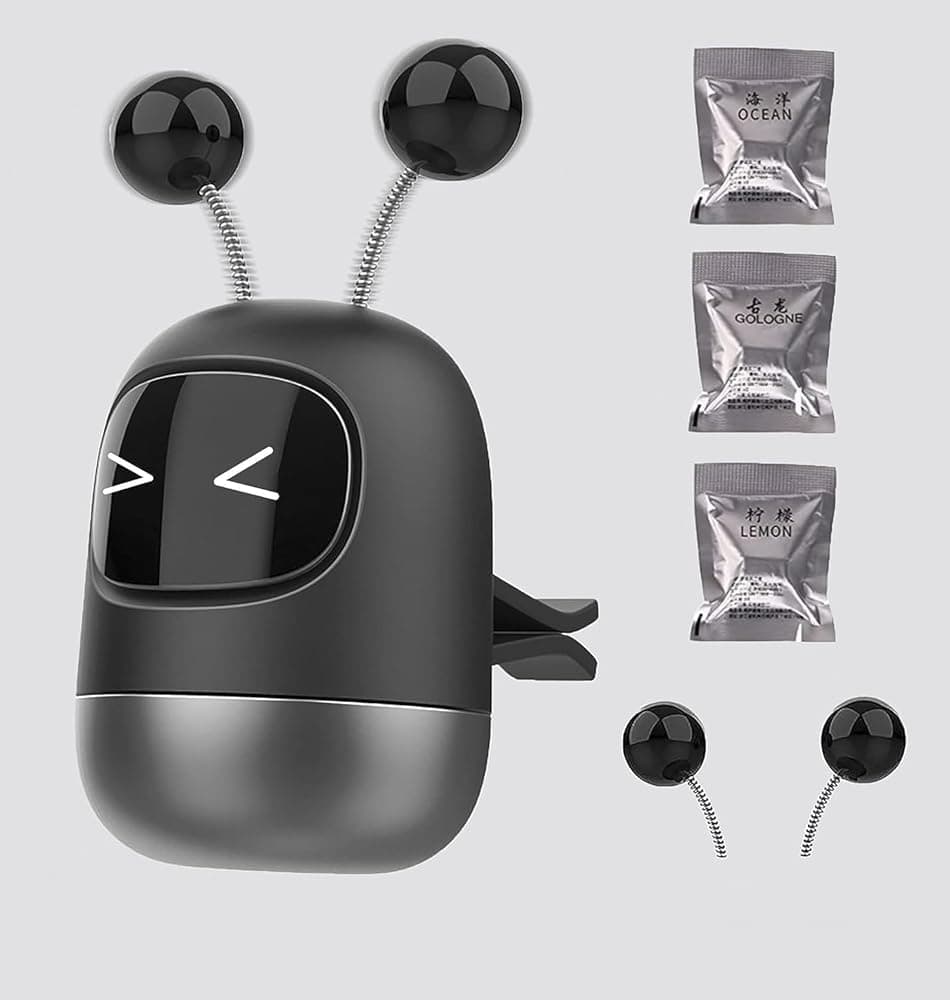 Robot-Shaped Air Freshener Sticky Perfume Holder – Vent Clip, Xiao Zhi, with 3 Fresheners, Car