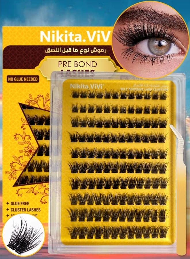 120 Pcs Pre Bond Lashes Kit with Tweezers Self Adhesive Eyelashes Eyelash Clusters Kit, False Eyelashes D Curl Pre Glued Lash Clusters Wispy Lash Cluster Kit False Lashes for Beginners and Salon use Press On DIY Lash Extension Kit Falselashes Eye Makeup Kit 10-16mm Size Set A