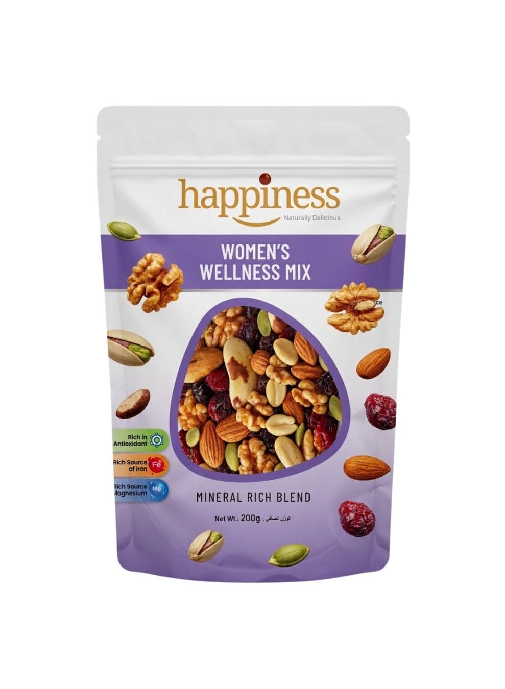 Happiness Women's Wellness Premium Nuts Mix 150g | Mineral Rich Blend with Almonds, Walnuts, Brazil Nuts, Pumpkin Seeds, Raisins & Cranberries I Immune Support Healthy Nuts Mix | Rich Source of Iron and Magnesium