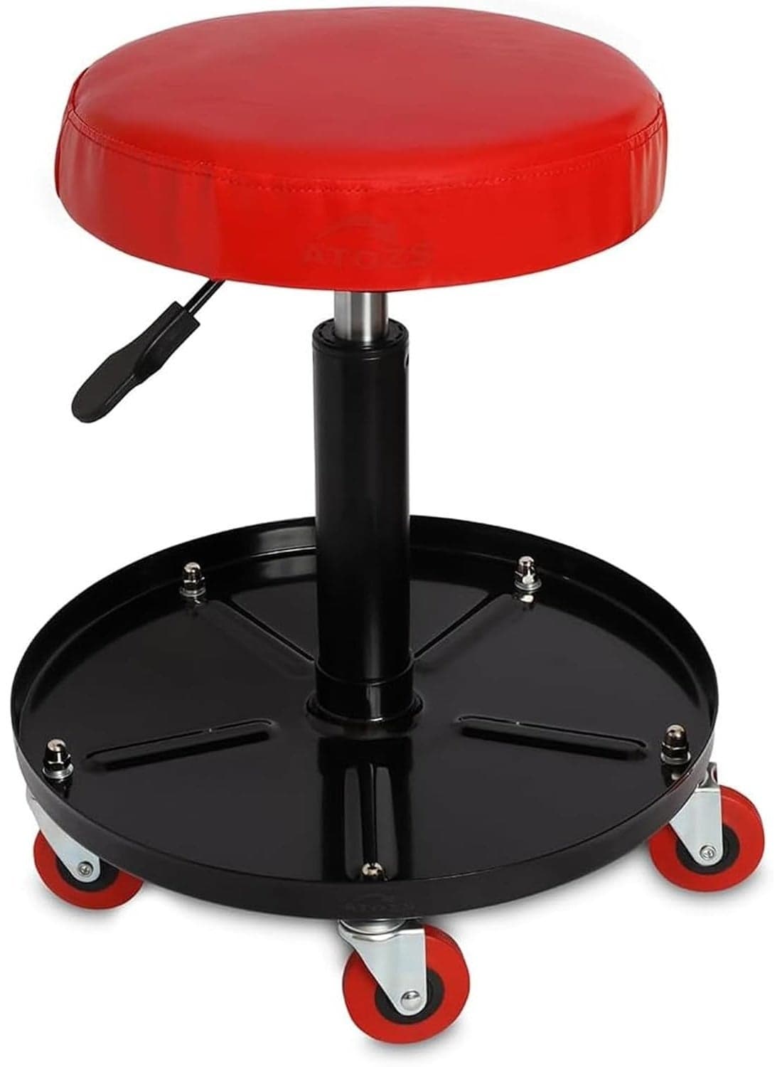 Dunekart Pneumatic Rolling Mechanic Stool with Tool Tray | Adjustable Height Garage Seat | Heavy-Duty Steel Frame | 250 lbs Load Capacity | Red/Black