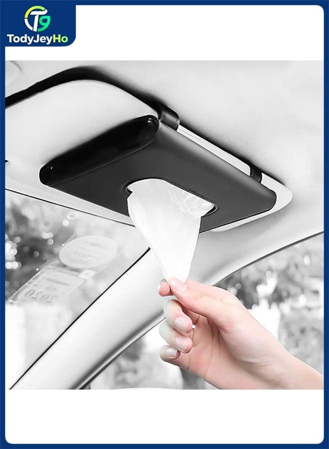 Leather Premium Napkin & Tissue Holder, For Backseat And Car Visor, Cartbox02B, Black