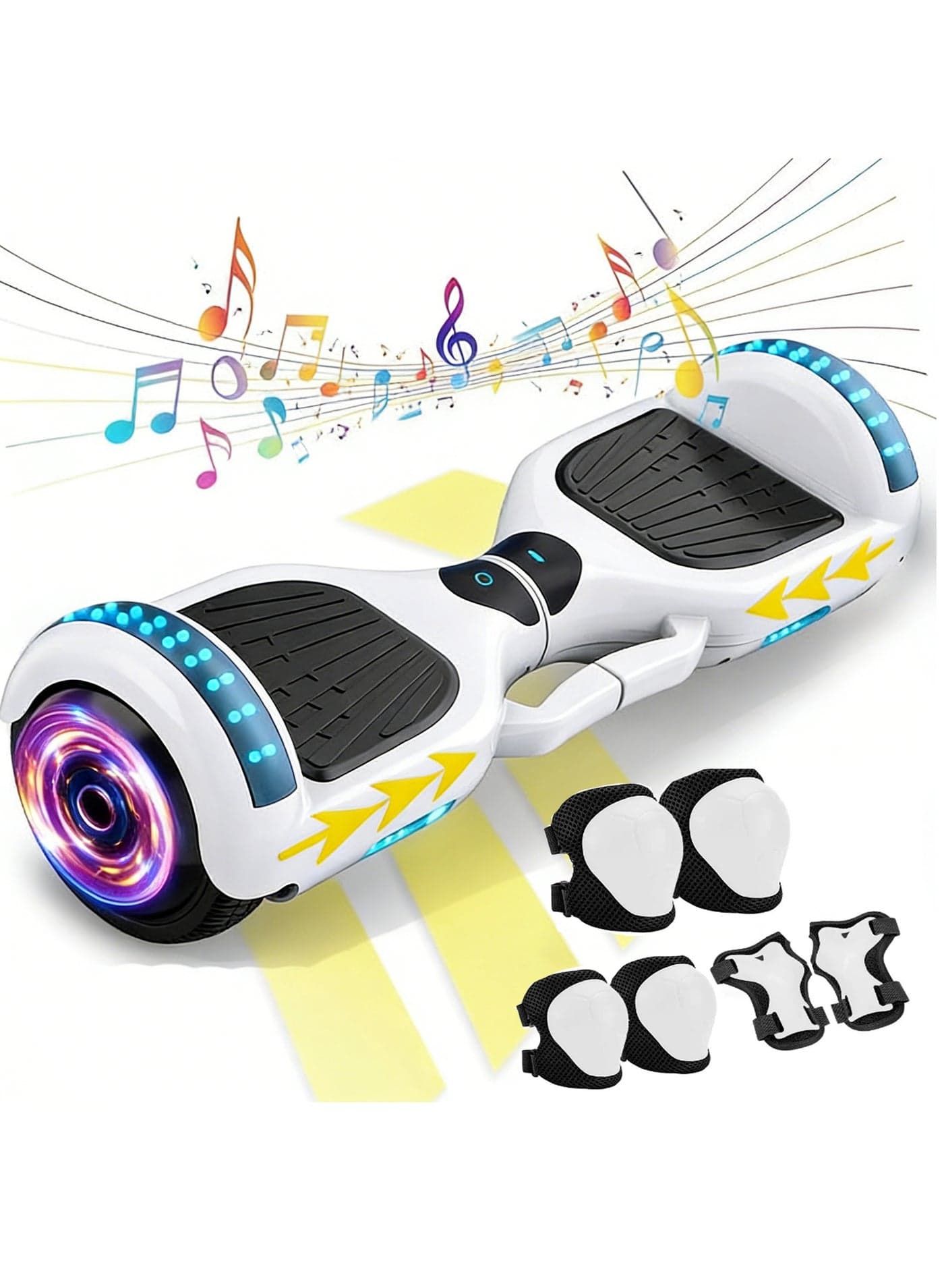 7 inch Self Balance Scooter with Speaker and LED Lights Outdoor Sports Adult Elementary School Children Baby Smart Self-Balancing Electric Scooter, with Protective Gear ,Easy to Operate(white)
