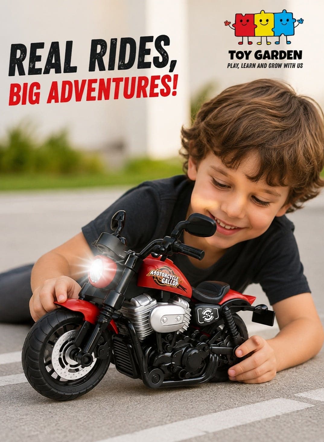 Motorbike Toy for Kids with Realistic Design, Light and Sound Effects, Durable Mini Motorcycle Model Bike Toy for Boys and Girls, Push-and-Go Action Vehicle Toy for Indoor & Outdoor Play, Fun Birthday Gift for Children, Red Colour