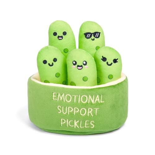 Emotional Support Pickles by Relatable Cuddly Stuffed Animals and Toys Squishy Toys and Plushies Perfect Funny Pickle Gifts for Loved Ones of All Ages Includes 5 Plushies with Carrying Basket
