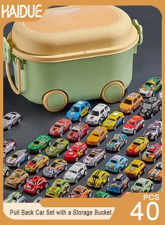 40 Pcs 6.8cm Pull Back Car Set with a Storage Bucket(Random storage box, vehicle model random)