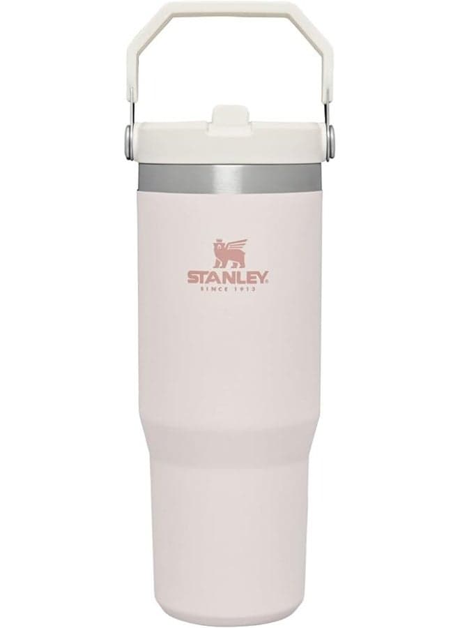 Stainless Steel Thermos with Straw - Vacuum Insulated Water Bottle for Home, Office or Car, Reusable, with Straw, Leakproof, Flip to Keep Cold (Rose Quartz)