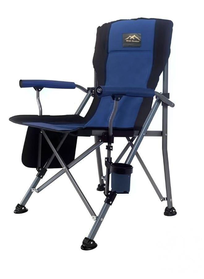 Outdoor Portable Camping Chair Lightweight Folding Camping Chair Heavy Duty Support 145KG High Back Padded Lawn Chair with Arm Rest Cup Holder and Portable Carrying Bag Oxford Fabric Iron Frame Fishing Chair