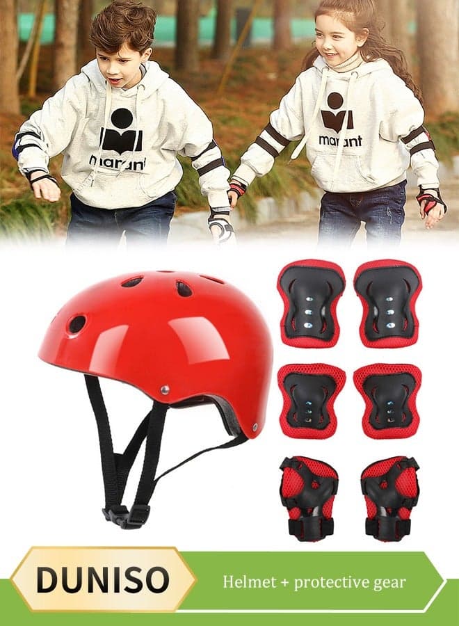 7 Pcs Kids Protective Gear Set, Kids Knee And Elbow Pads Set,With Safety Helmet,Knee Pads, Elbow Pads,Shock Absorbing And Drop Resistant, Suitable For Roller Skating, Skateboarding
