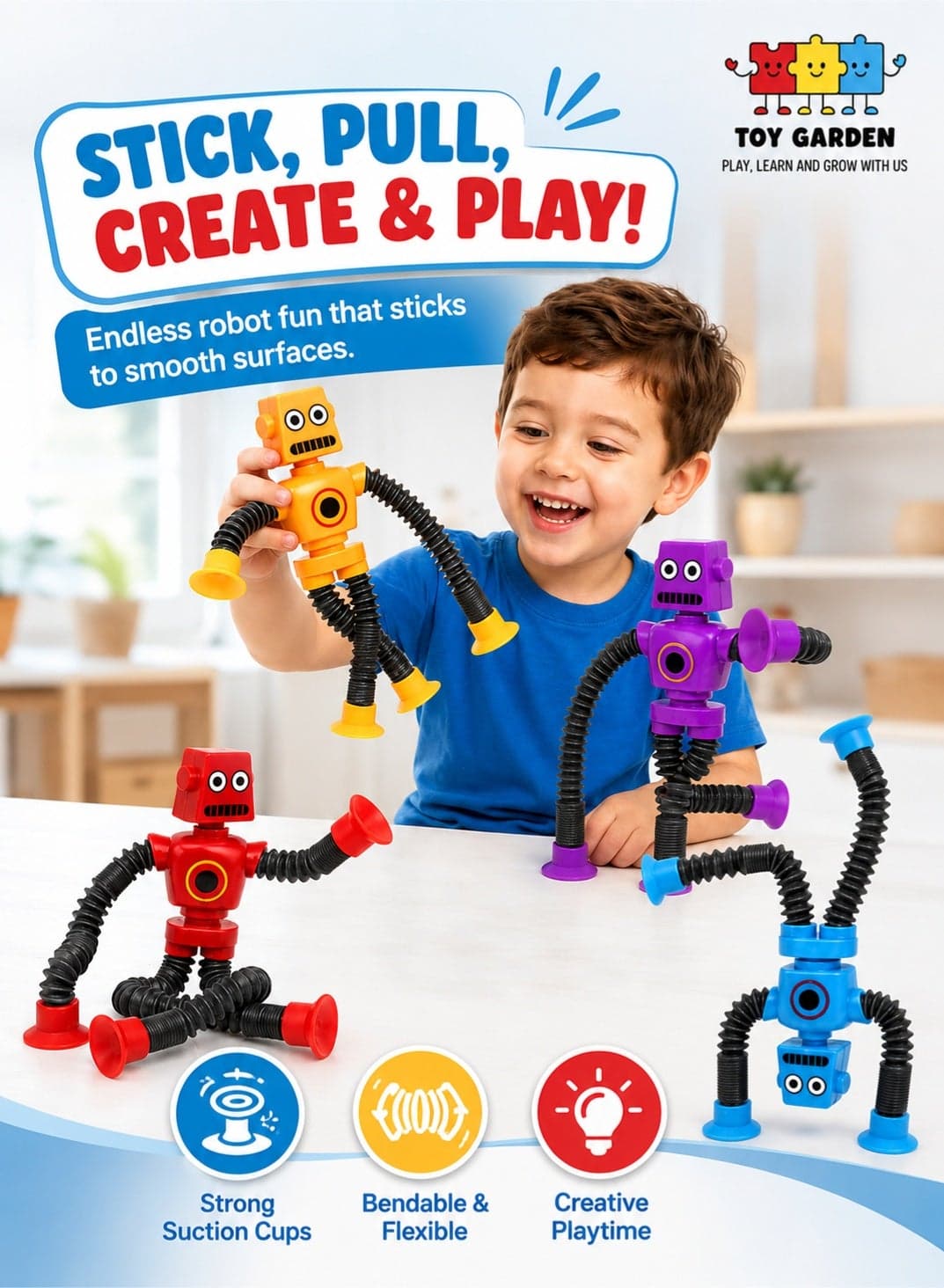 4-Pack Pop Tubes Robot Fidget Toys – Telescopic Suction Cup Robots for Kids – Sensory & Fine Motor Skill Toy for Toddlers – Creative Learning Gift for Boys & Girls (Ages 3–6)