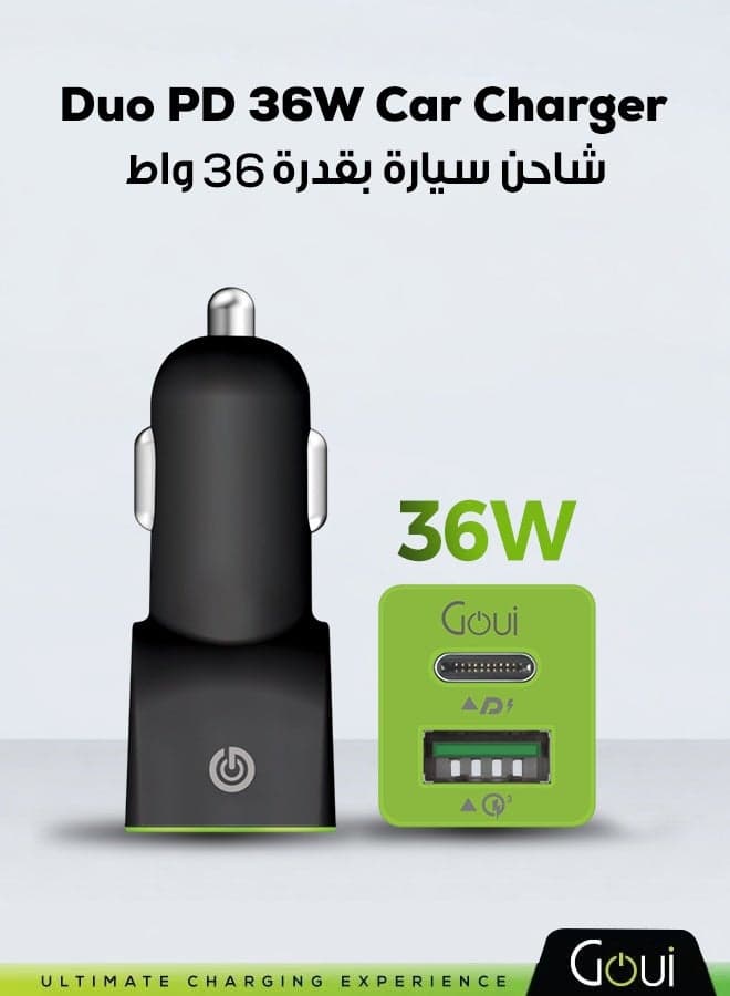 4100 mAh 38W Super Fast Car Charger, Dual USB Ports Car Charger Duo PD (Type-C PD + USB-A QC3.0), Fast & Safe Charging for iPhone 17/16 /15/14 Series, Samsung, Galaxy, iPad Pro, AirPods, Huawei and More, Stylish and Compact Design - Black/Green