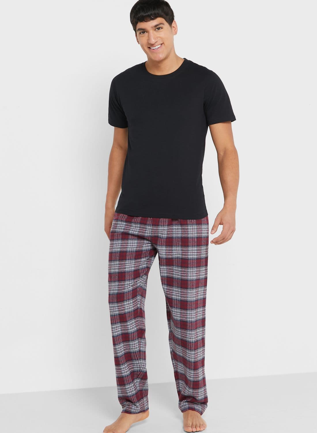 Printed Short Sleeve T-Shirt And Checked Pyjamas Set