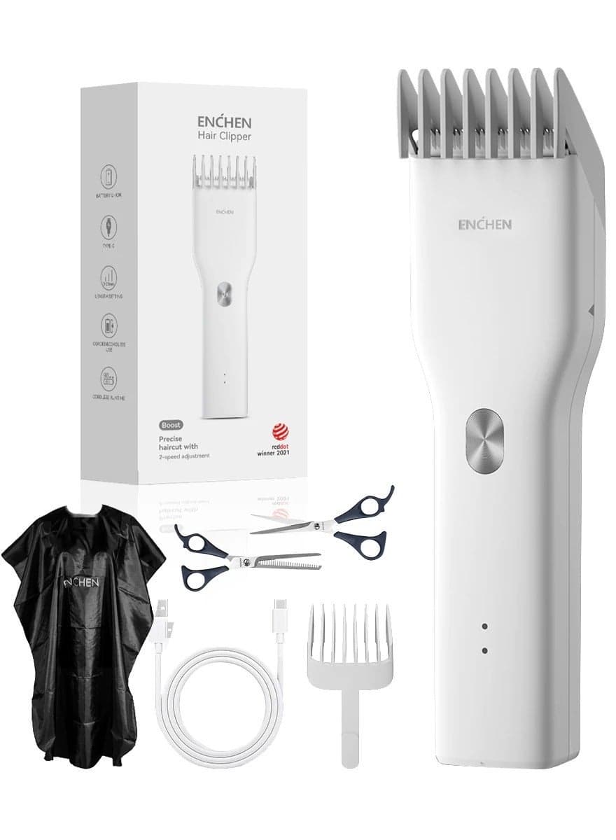 BOOST Hair Trimmer – Professional Cordless Hair Trimmer for Men, Kids & Seniors, Ceramic Blade, USB Type-C Fast Charging, Quiet Motor, Beard Trimmer - White