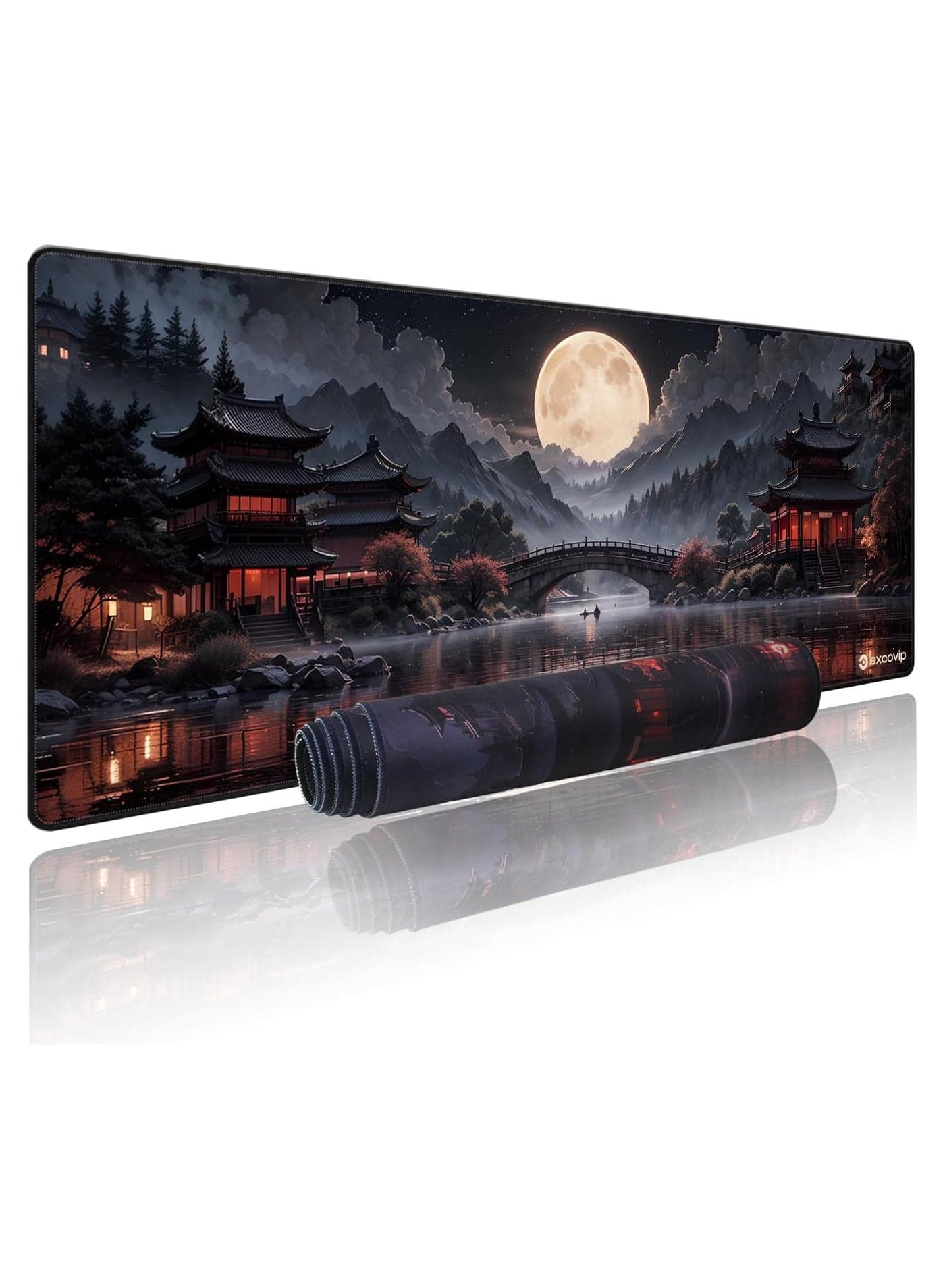 Japanese Mouse Mat Riverside Full Moon Mouse Pad Large Gaming Mousepad XL Keyboard Pad 800x300mm Laptop Computer Mouse Keyboard Mat for Office Black Red 0424