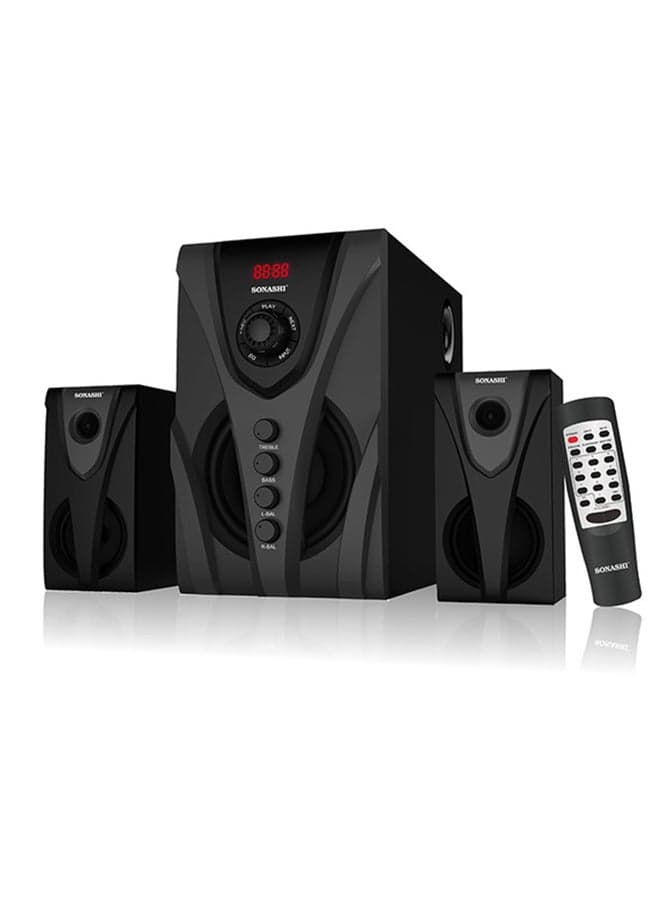 2.1 Multimedia Speaker Home Theatre System With Hi-Fi Surround Sound Fm Radio, Bluetooth, Usb, Sd Card Reader, Led Display Functions Powerful Sub-Woofer With Full Remote Control Audio And Video SHS-2103N Black