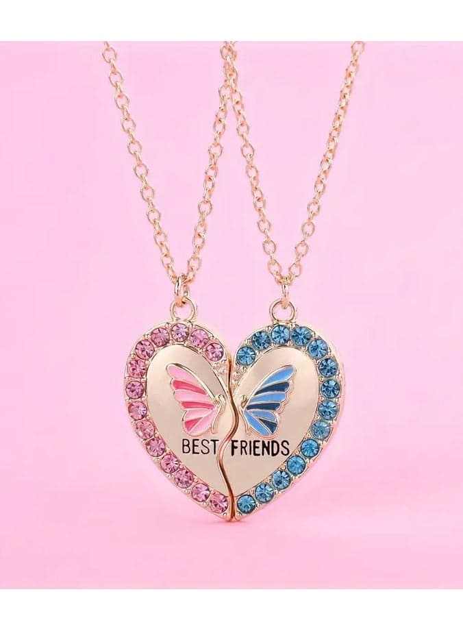 2pcs/Set Butterfly Heart Pendant Necklace – Girls Friendship BFF Necklaces Best Friend Jewelry Gift, Butterfly Heart Matching Design
