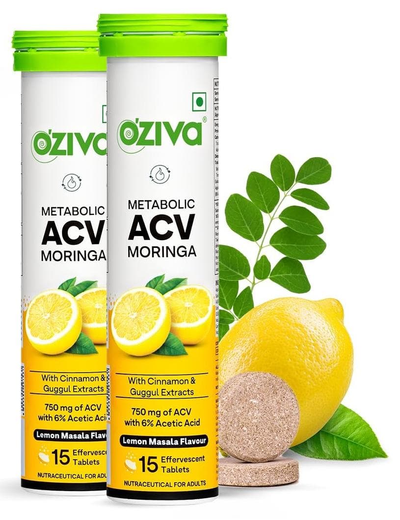 ACV Moringa Control Cravings Apple Cider Vinegar Cinnamon Guggul No Maltodextrin No Added Sugar 15 Effervescent Tablets Lemon Masala Pack of 2 30 Tablets