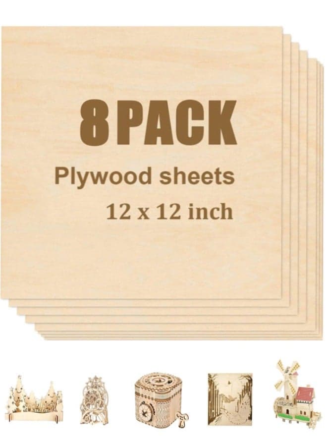 Basswood Sheets for Crafts, 8 Pack Unfinished Wood Pieces Wood Sheets Plywood Sheets with Smooth Surfaces - Crafts Wood Perfect for Architectural Models Laser Cutting Sawing, Drawing Painting