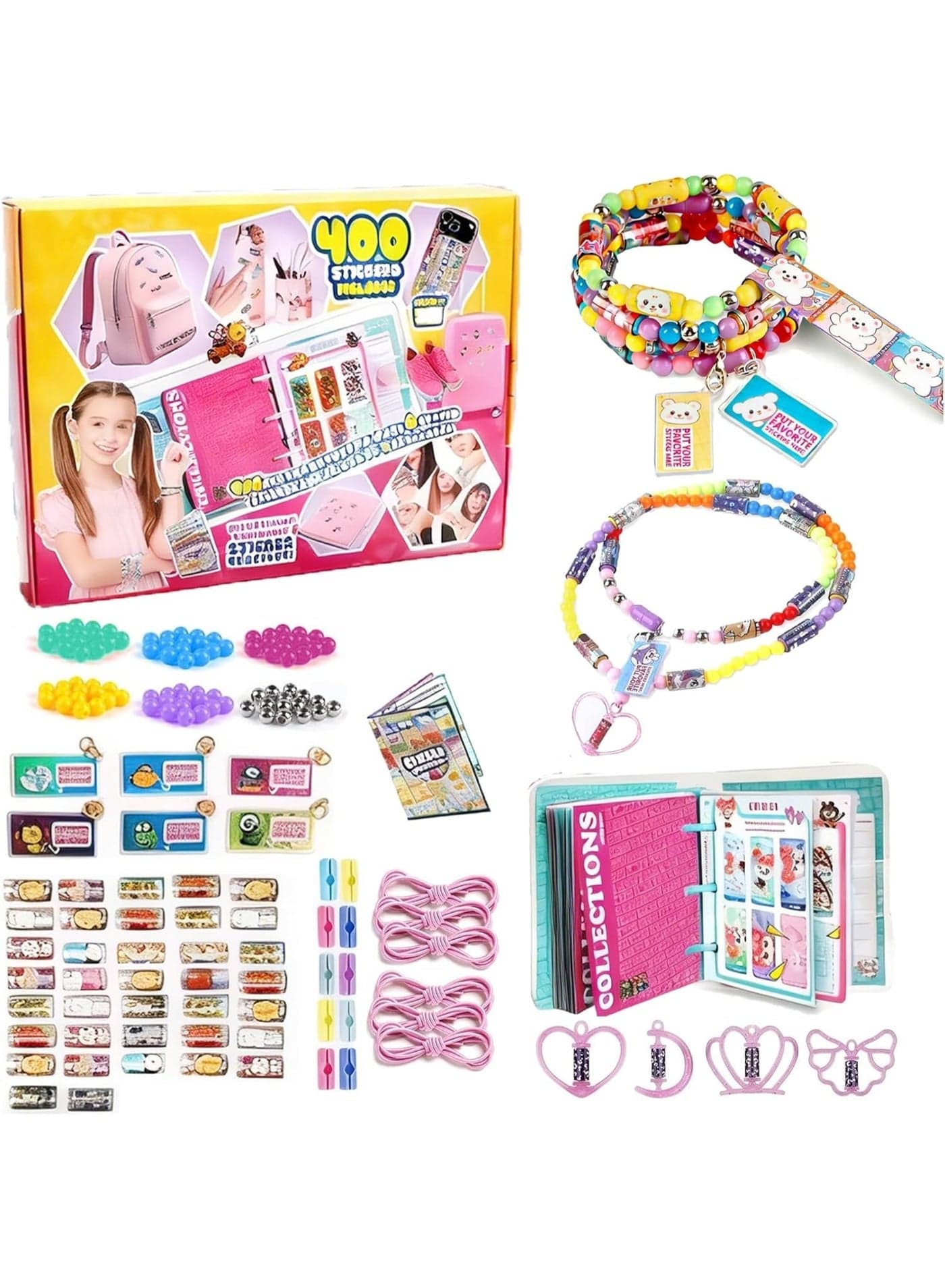 STERIX Kids Sticky Rolls Wearable Shared Sticker Jewelry Set,Includes 400 reusable mini stickers, a sticker album;DIY bracelet & necklace gift set suitable for children aged 5 and above