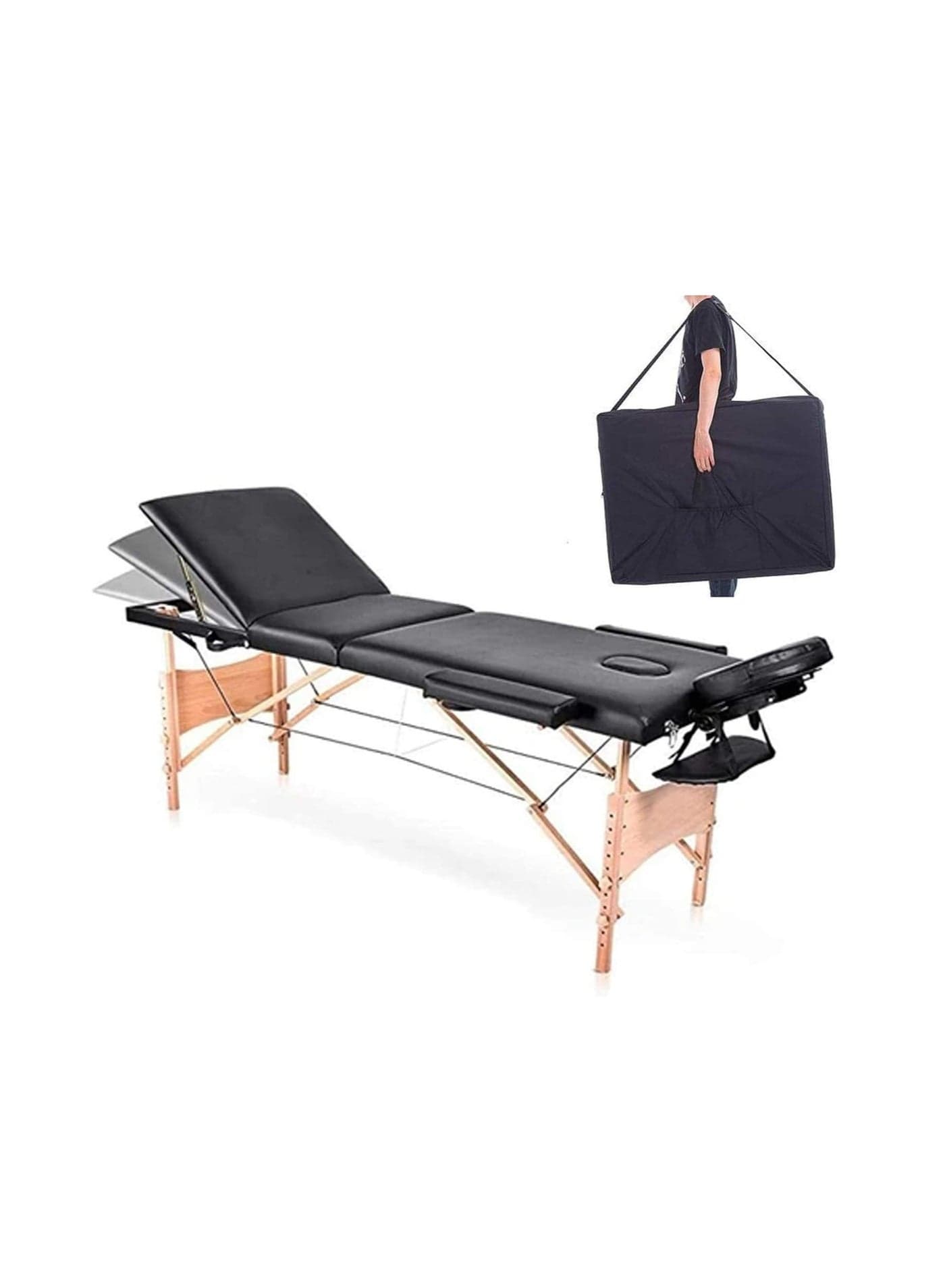Portable Massage Table Professional Adjustable Folding Bed with 3 Part Wooden Frame Ergonomic Headrest and Tote Bag for Therapeutic Salon SPA Facial Treatment