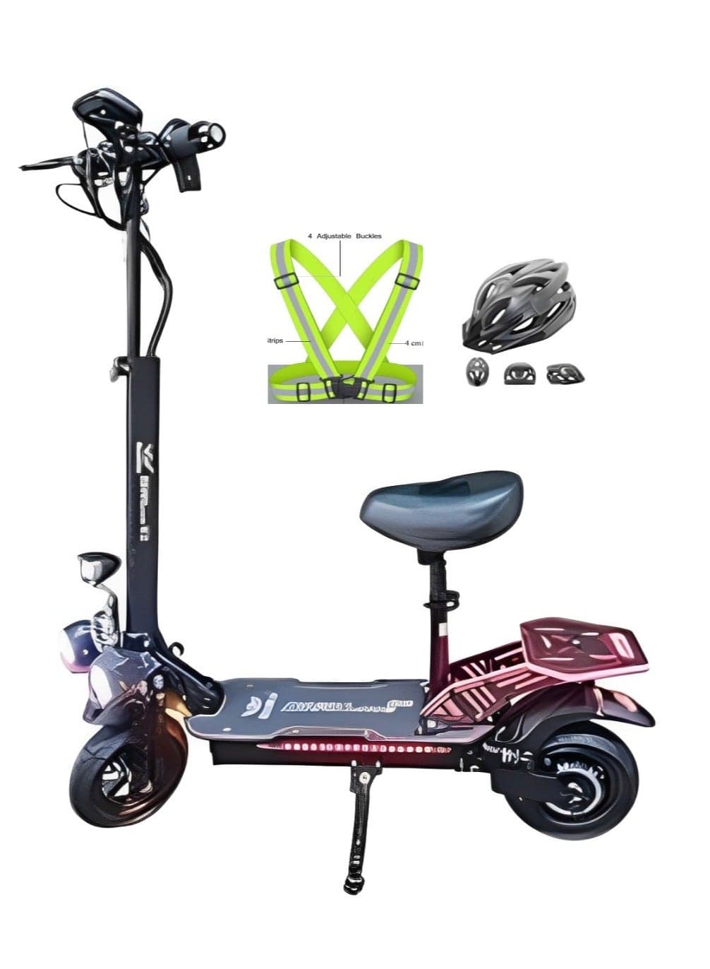 S2A Tall Kick Scooter 2024-2000W Motor & 48V 13Ah Battery | 25-30km Mileage | Full Foldable Design | Bluetooth Speaker & Removable Seat | Black Color | Includes Free Gifts: Helmet & Vest