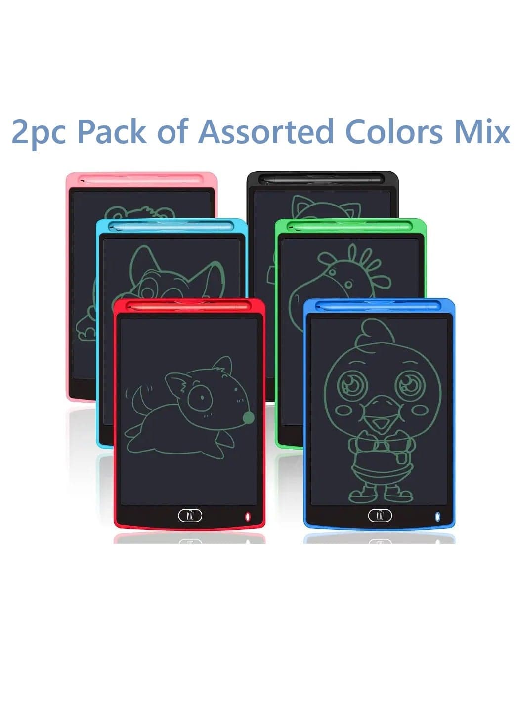 2PC Pack LCD Writing Tablet Early Education Electronic Tablet with Pens for Kids Assorted Colors 8.5"