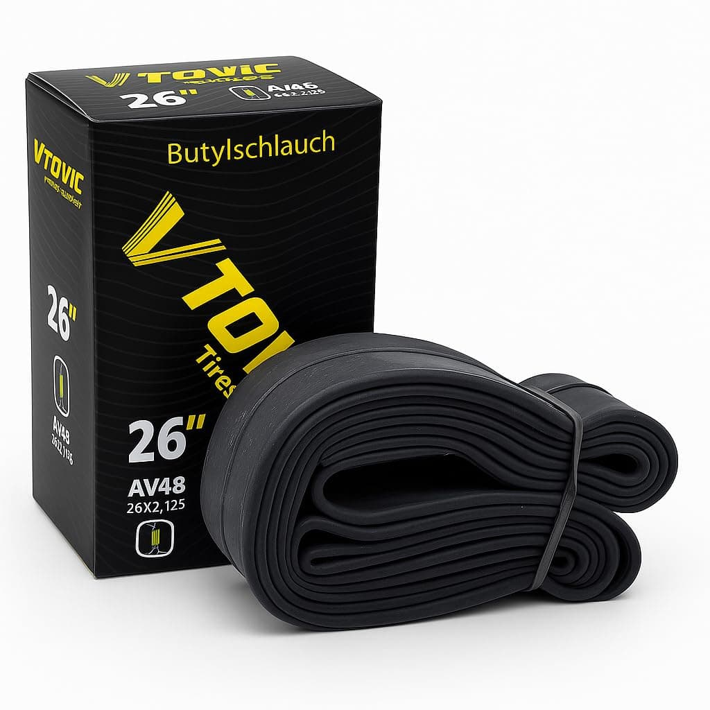 V-Tovic Tires 26" Bike Inner Tube AV48 Valve 26x2.125 | Heavy Duty Butyl Rubber Tube Compatible with Mountain, Road, City & Wheelchair Tires