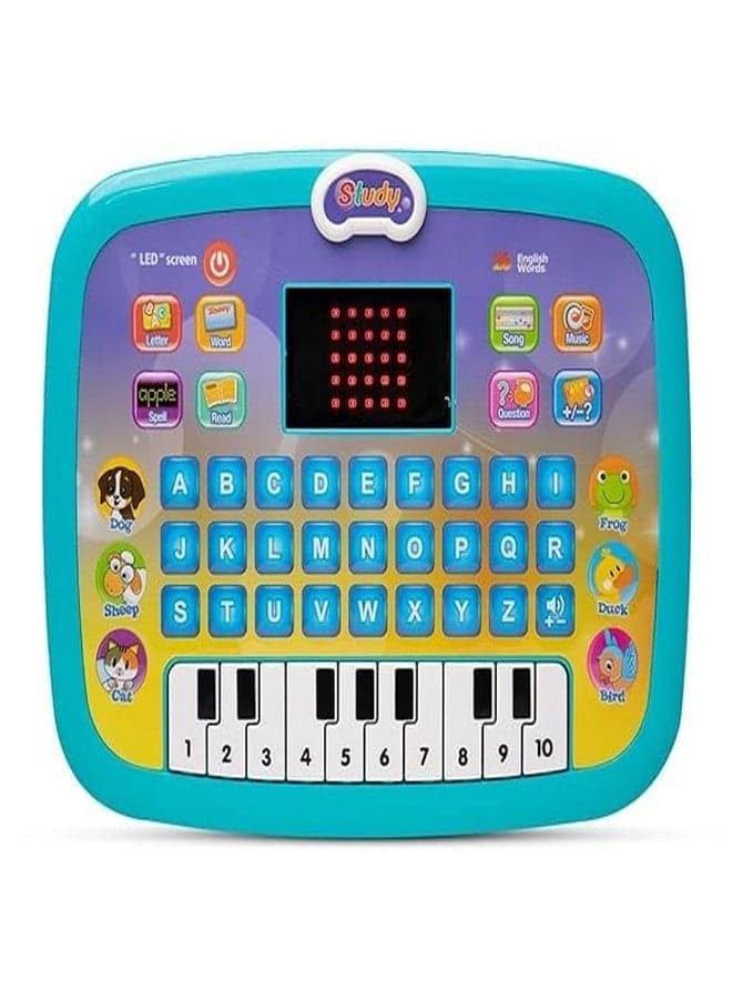 HELLYZ Learning Educational Kids Computer Piano Laptop with LED Screen & Music Interactive Fun Learning Tablet Toy for Toddlers & Kids 1-6 Years Alphabet, Numbers, Words, Games & Piano Multicolour