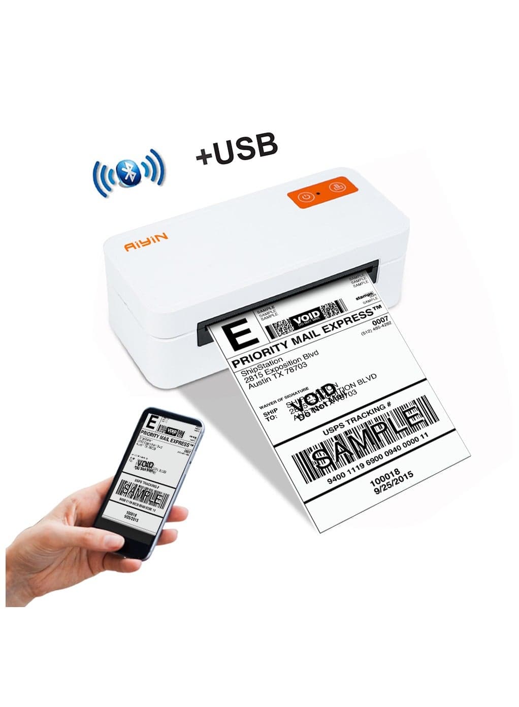 E40 Pro Aiyin Shipping Thermal Label Printer, 4x6 Bluetooth 203 DPI, Type-C, Compatible With IOS Android Windows Mac,For Home,office and small Business