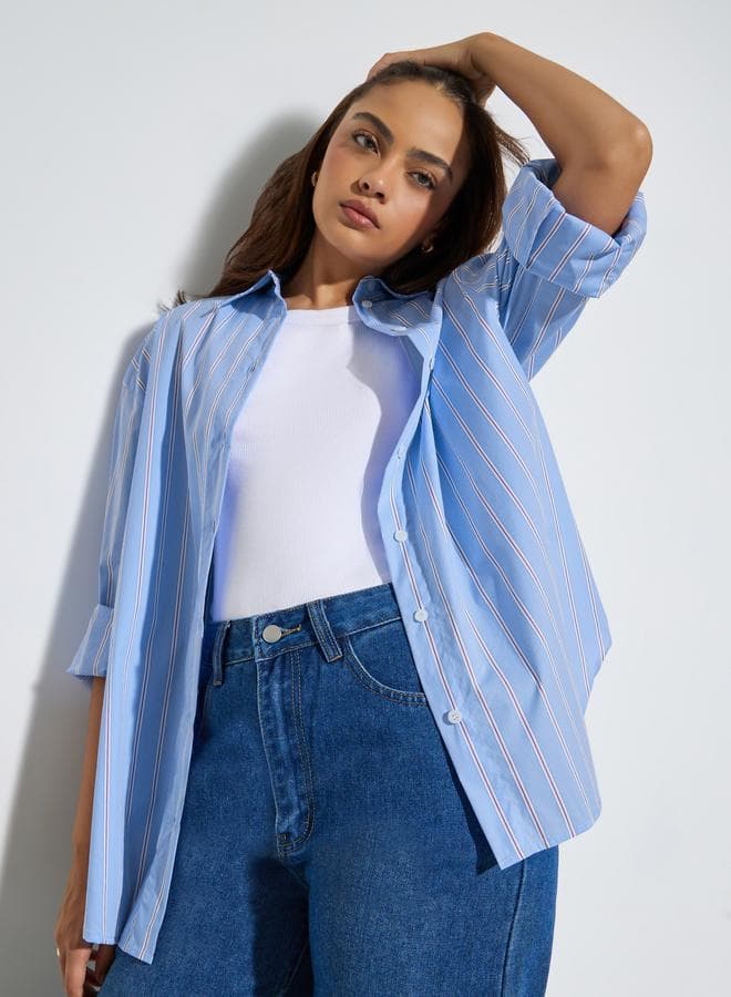 Blue Striped Oversized Casual Shirt