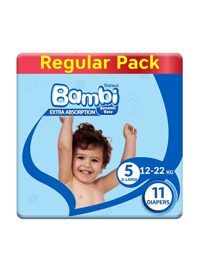 Extra Absorption Dynamic Baby Diapers, Size 5, 12 - 22 Kg, 11 Count - X Large
