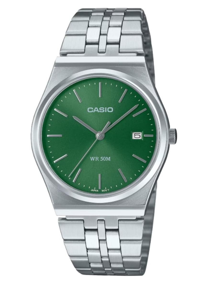 Men Retro Analogue Quartz Watch with Stainless Steel Strap MTP-B145D-3AVEF