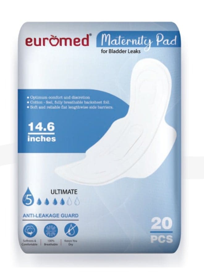 Euromed Maternity Pads 20 Pieces – Ultra Soft, High Absorbency Postpartum Pads for New Mothers