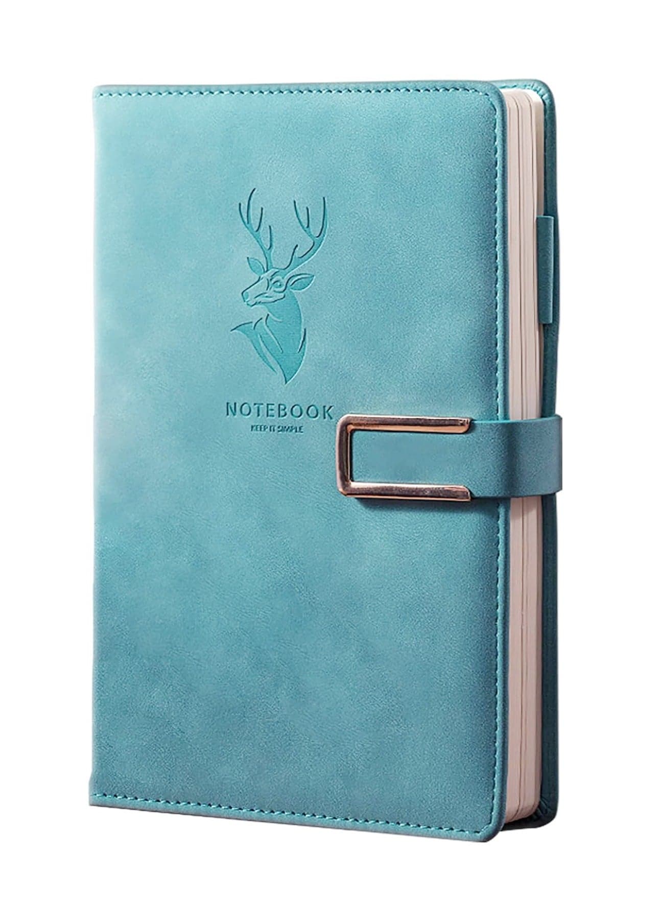 360P Super Thick Business Notebook A5 Buckle Sheepskin Notepad with Deer Head Design - PU Leather Hardcover Journal, Diary - Perfect Gift (Algae Green)
