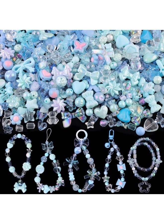 180–240PCS Kawaii Acrylic Jewelry Making Kit (160g) – Blue Resin Charms & Beads for DIY Bracelets, Necklaces, Keychains & Crafts – Fun Craft Set for Kids & Adults
