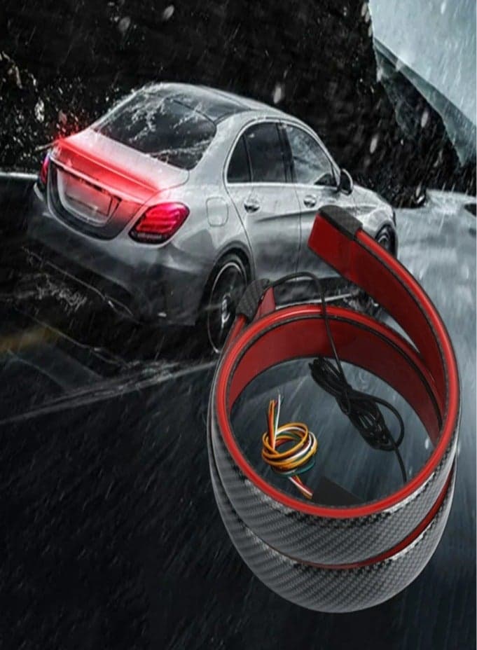 LED Spoiler Light for Car, Universal Black Carbon Fiber Rear Spoiler, Auto Third Brake Light Stop Signal Light 12V