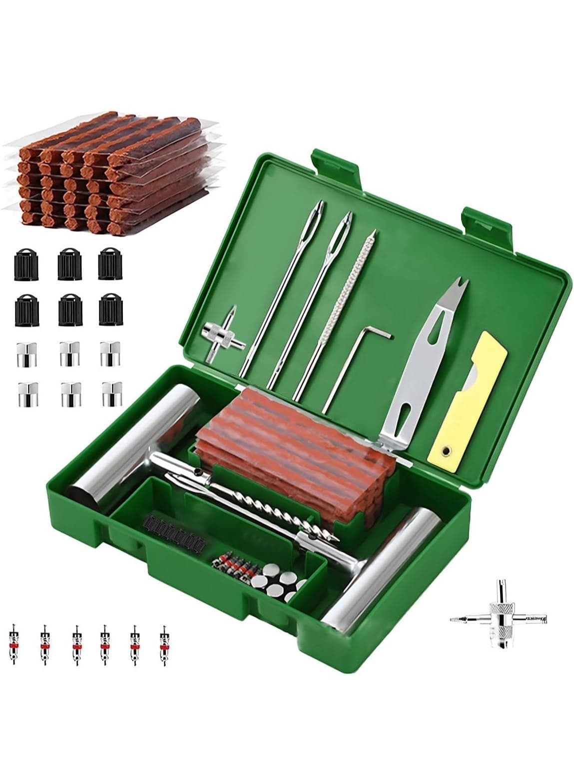 58pcs Tire Repair Kit – Heavy-Duty Tubeless Tire Plug Set for Car, Motorcycle, Truck, ATV, SUV – Emergency Flat Tire Repair Tools with Storage Case 20.5 × 13.5 × 3.5 cm (8.07 × 5.31 × 1.38 in)