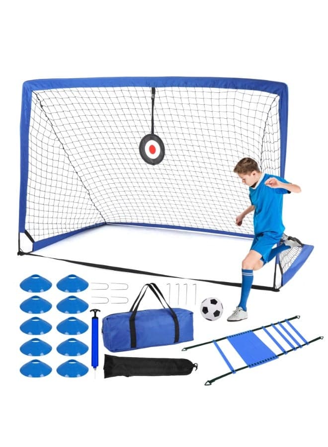 Kids Soccer Goals for Backyard Set, 6x4 ft Portable Pop Up Soccer Goal Training Equipment with Soccer Ball, Ladder and Cones, Soccer Nets for Kids Youth Toddler Outdoor Sports Games