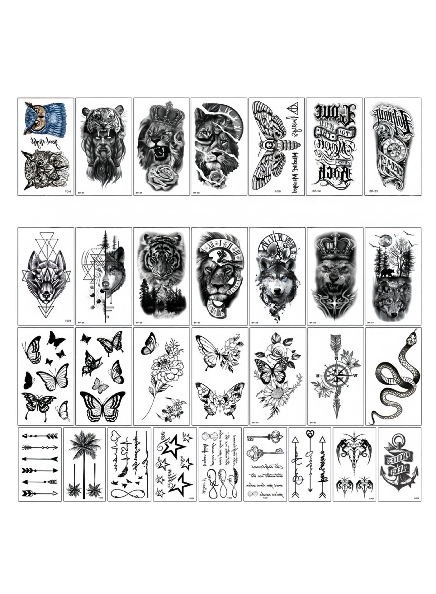 SYNSYB Temporary Tattoos, Large Collection of Waterproof Animal and Floral Designs, Black and Coloured Art Transfers for Men and Women