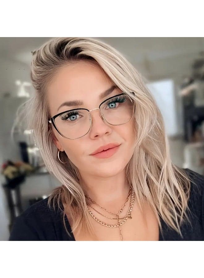 Chic Cat Eye Metal Frame Glasses for Women - Minimalist Style, Fashion Accessory (Includes eyeglass case)
,blue lighe blocking glasses,eyeglasses