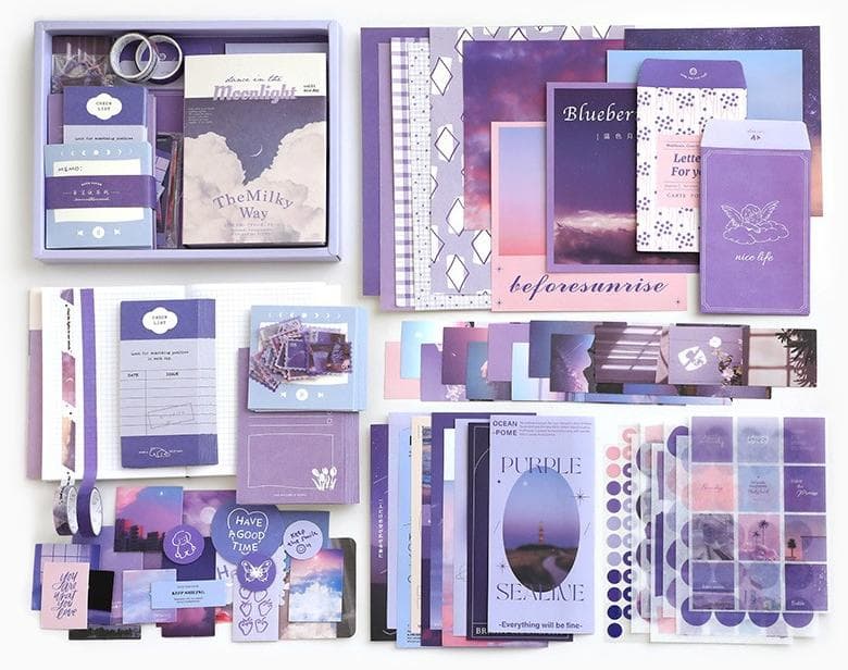 Scrapbook Supplies Kit For Art Diary Trash Diary Sunset Vintage Diary Supplies Aesthetic Scrapbook Sticker Craft Kit With A6 Grid Notebook DIY Scrapbook Journal Kit Set Gifts For Girls