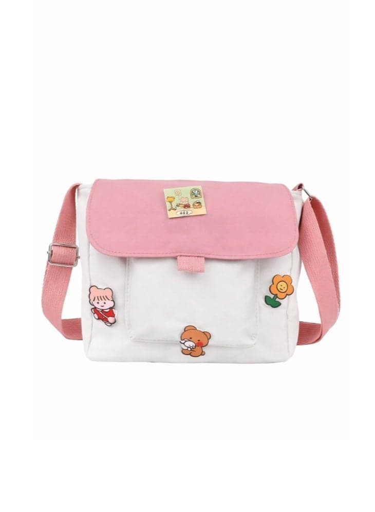 Girls' Cute Shoulder Bag, Crossbody Bag Sling Bag Side Bag Carry Bag with Badge Charm for Students, Canvas Handbag Messenger Bag Satchel Bags Small Bag Tourist Bag Phone Bag for Teenagers and Youth