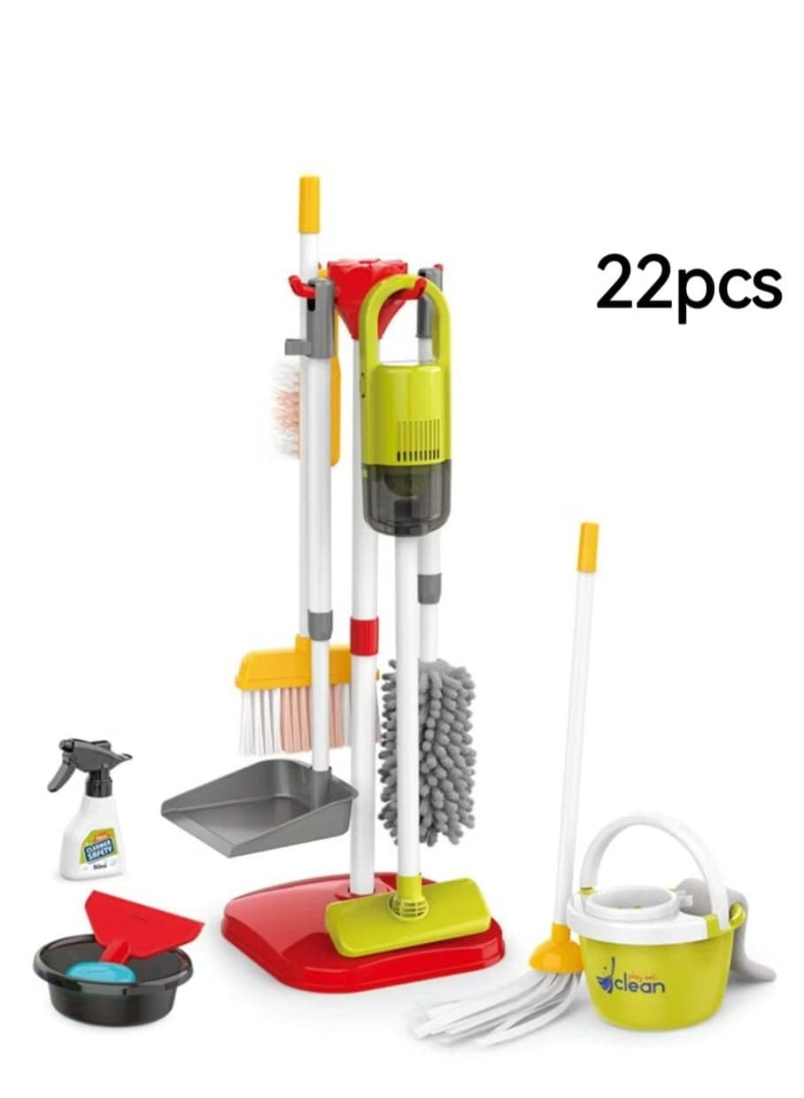 Toddler Toys Cleaning Set, Kids Cleaning Toy Set, Pretend Play Home Cleaning Playset - Incl.Electric Toy Vacuum, Broom and Dustpan Set, Mop,Duster and More,Cleaning Tools Toys for Boys Girls 22PCS